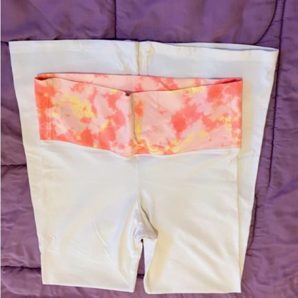 White Leggings With Pink/Yellow Tie Dyed Waistband